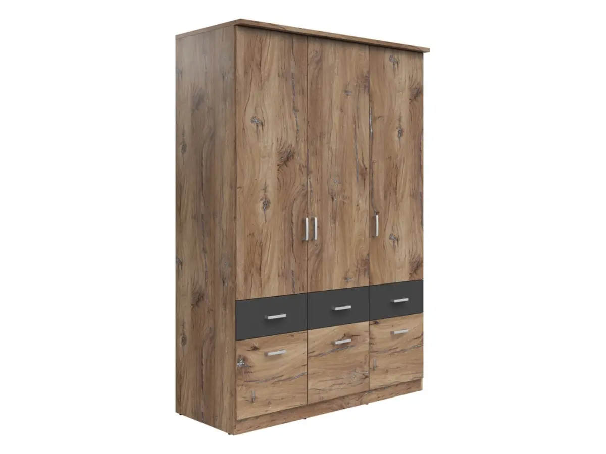 Armario de tres puertas Brando-3 136 cm con cajones roble flagstaff oscuro