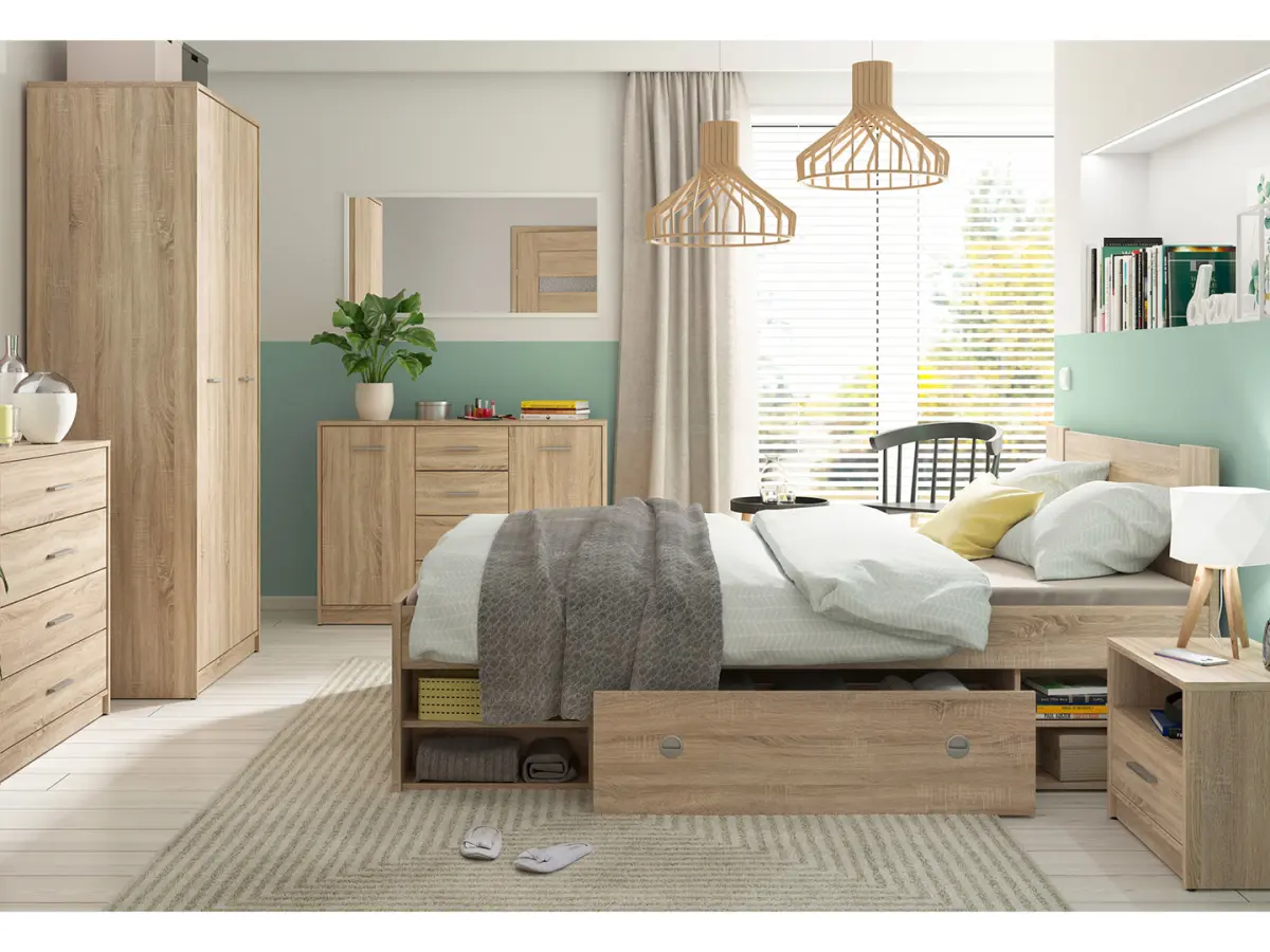 Cómoda Nepo Plus 119 cm con 2 puertas y 4 cajones roble sonoma