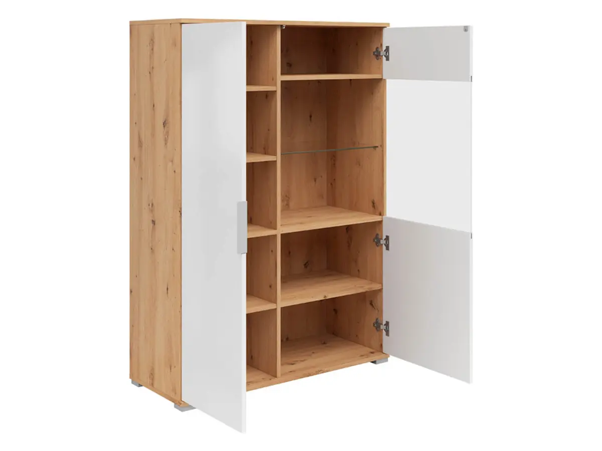 Display cabinet Zele 90 cm with 2 doors artisan oak/white gloss