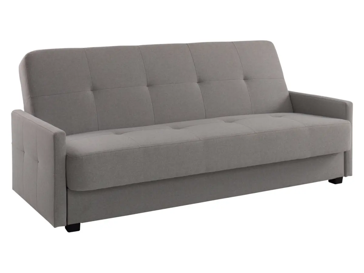 Sofá cama de tres plazas Maro plegable con arcón, tela trenzada gris