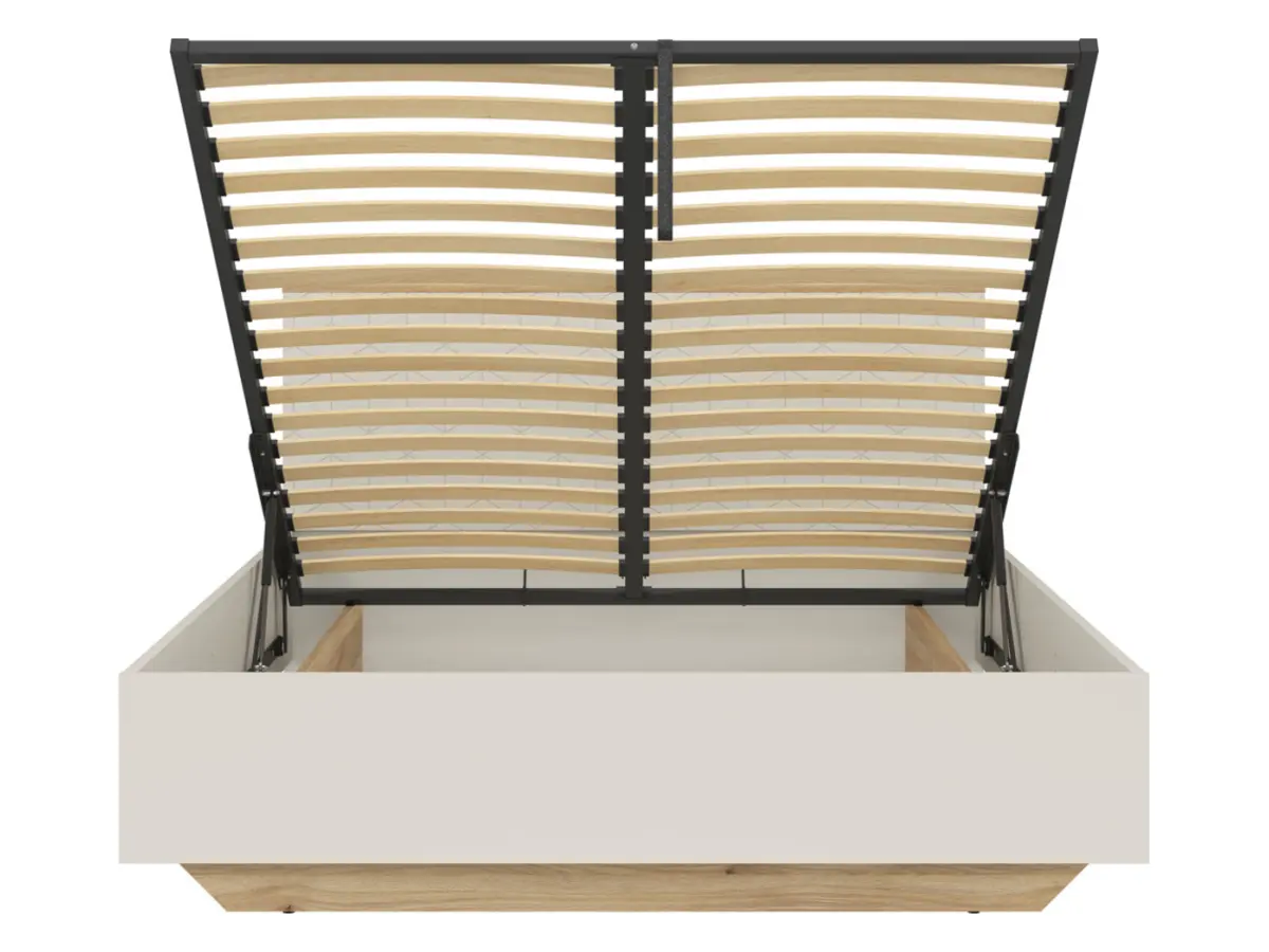 Cama Glamour 160x200 con contenedor y somier cachemira/roble mauvella