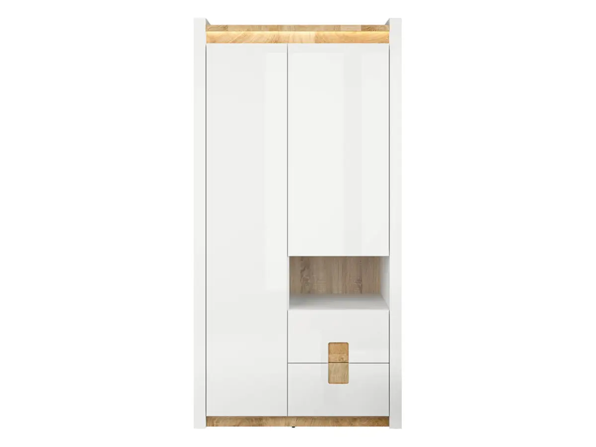 Armario de dos puertas Alameda 102 cm con cajones blanco brillo/roble westminster