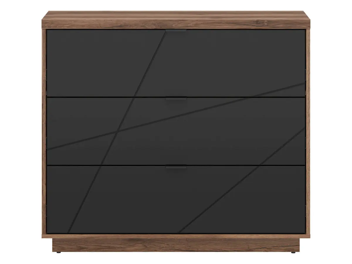 Cómoda Forn 106 cm con 3 cajones roble delano oscuro/negro mate