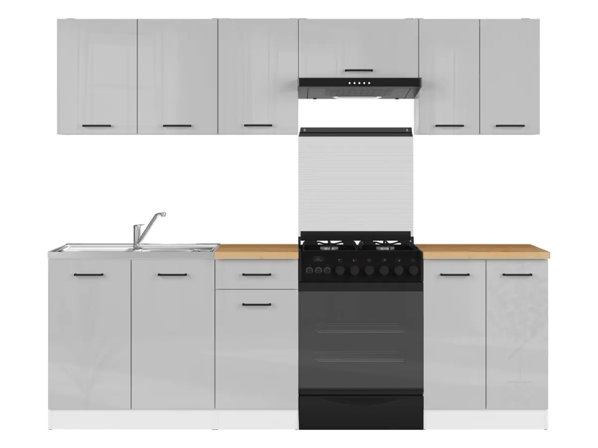 Кухонний гарнітур Junona Line 240 см світло-сірий глянець зі стільницею