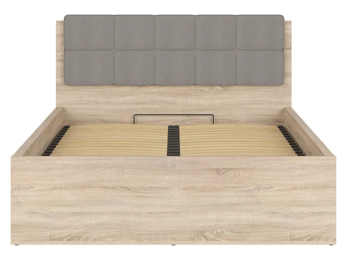 Cama Tetrix 140x200 con somier y contenedor roble sonoma