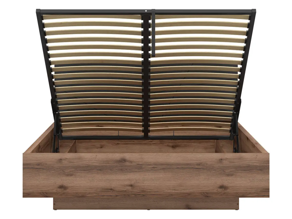 Cama Forn 160x200 con somier y contenedor roble delano oscuro/negro