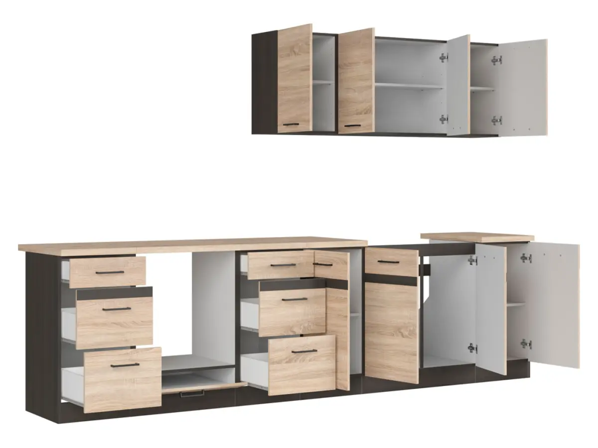 Conjunto de cocina Junona Line 300 cm roble sonoma con encimera