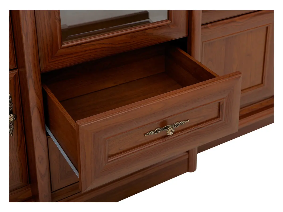 Vitrina Kent 168 cm con 5 puertas y 2 cajones castaño