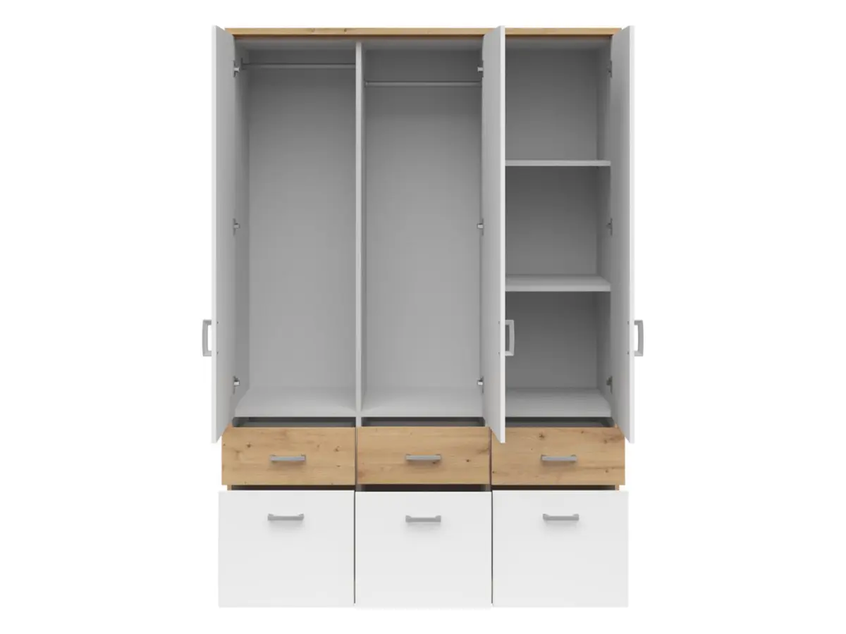 Armario de tres puertas Brando-3 136 cm con espejo y cajones roble artisan/blanco