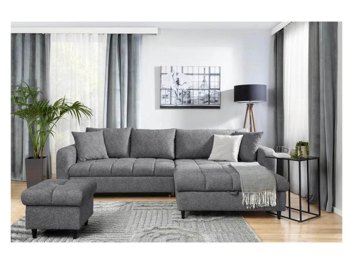 Sofá rinconera universal Twist New desplegable con arcón gris
