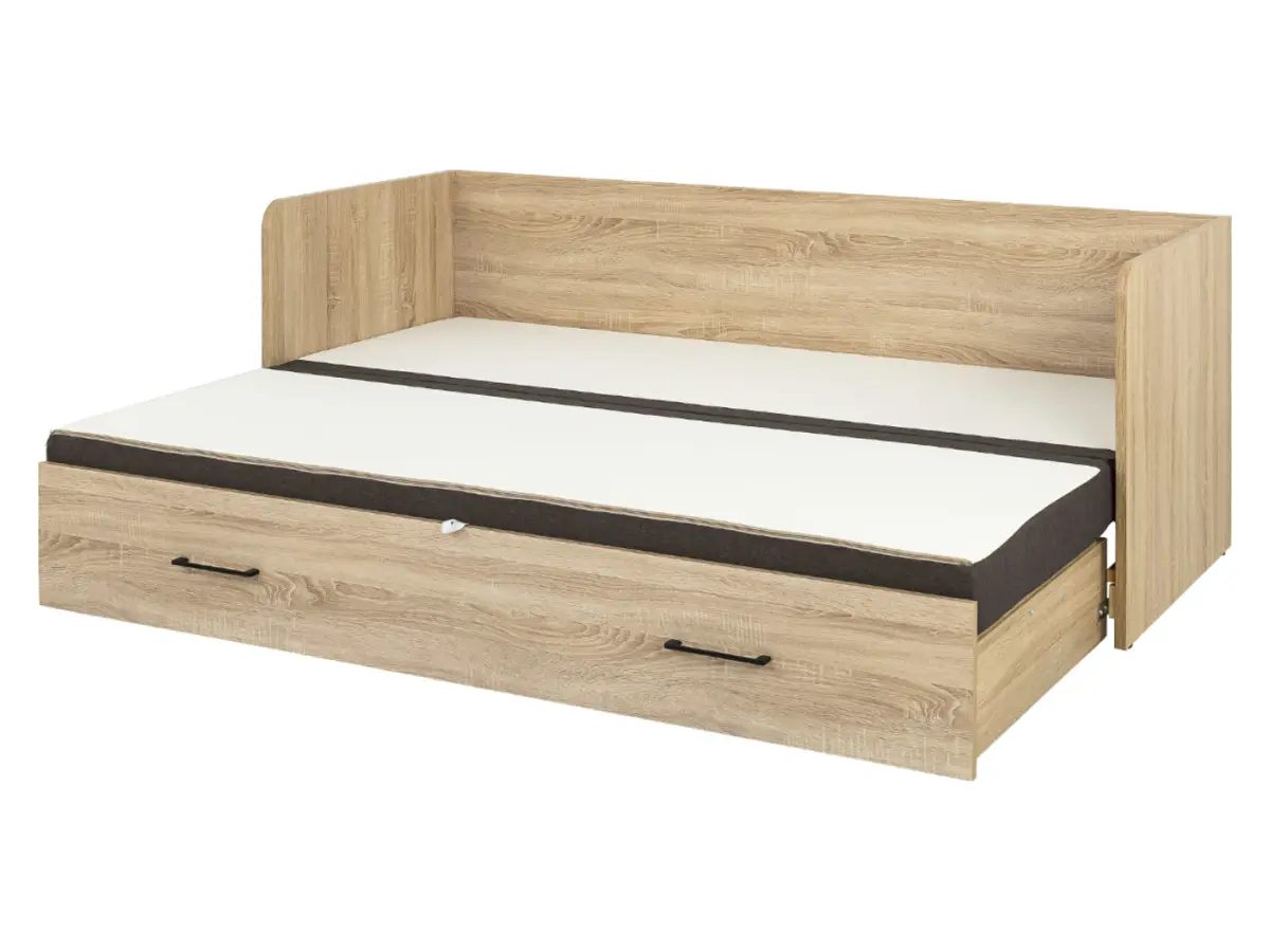 Cama extensible Tetrix roble sonoma 80-160x200 con contenedor colchón y cojines marrón