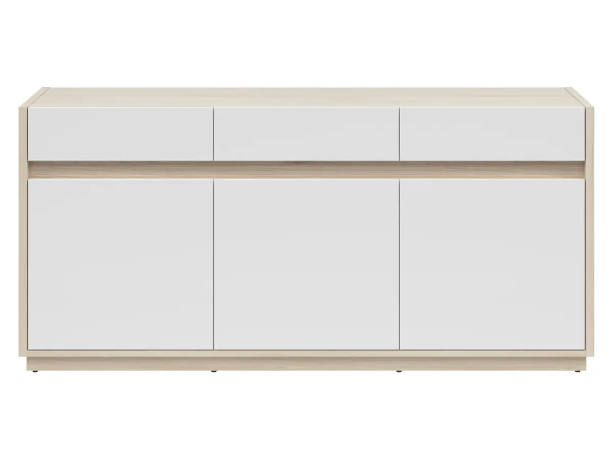 Cómoda Kim con 3 puertas y 3 cajones roble riva claro/blanco