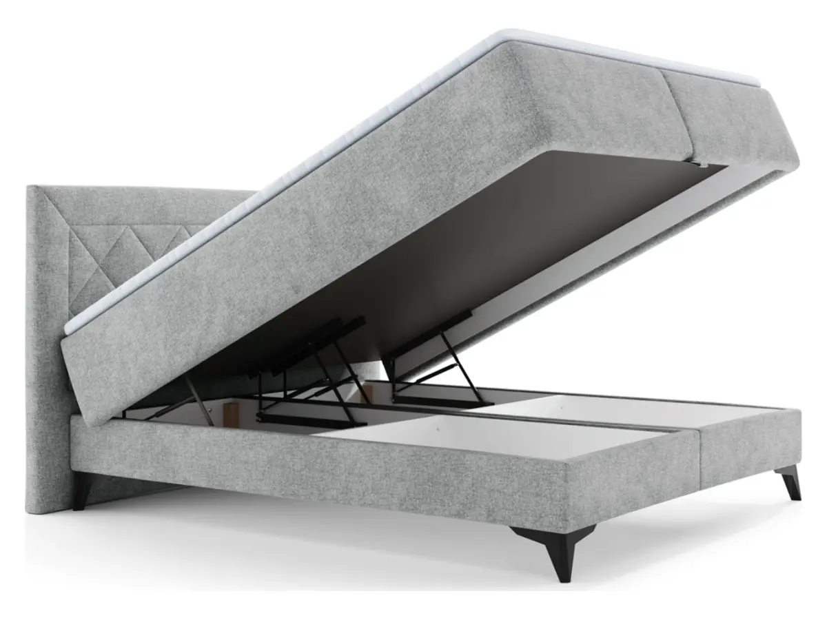 Cama continental Zalea 160x200 con almacenamiento gris