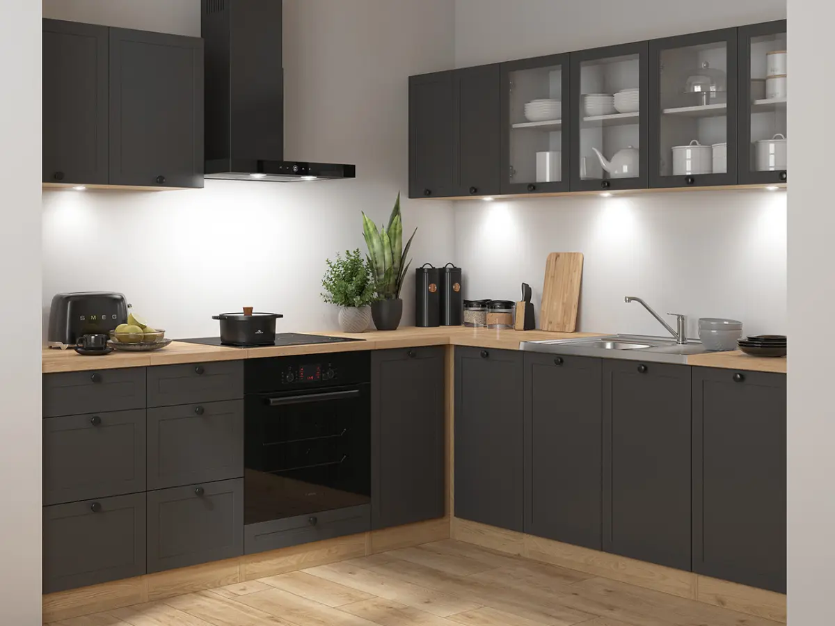 Conjunto de cocina de esquina Junona Line 220x240 grafito sin encimera