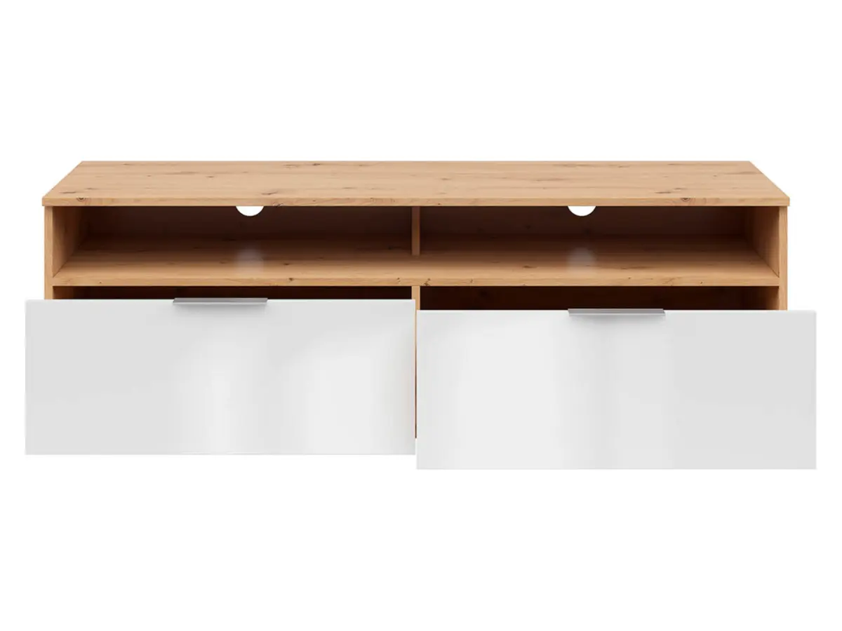 Mueble tv Zele con 2 cajones roble artisan/blanco brillo