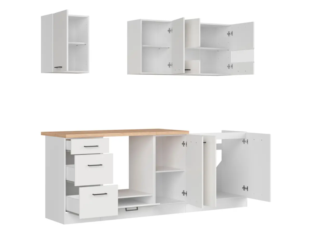 Кухонный гарнитур Junona Line 220 см меловой глянец со столешницей