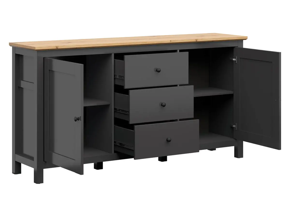 Cómoda Hesen 186 cm con 2 puertas y 3 cajones grafito/roble artisan