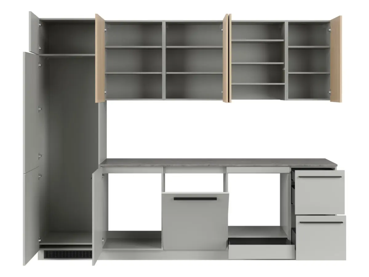 Conjunto de cocina Milino Medium A 285 cm gris/roble con encimera