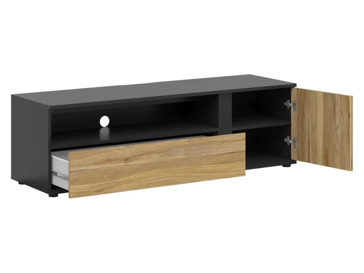 Mueble RTV Luen 155 cm con puertas y cajón roble tegola/roble mauvella