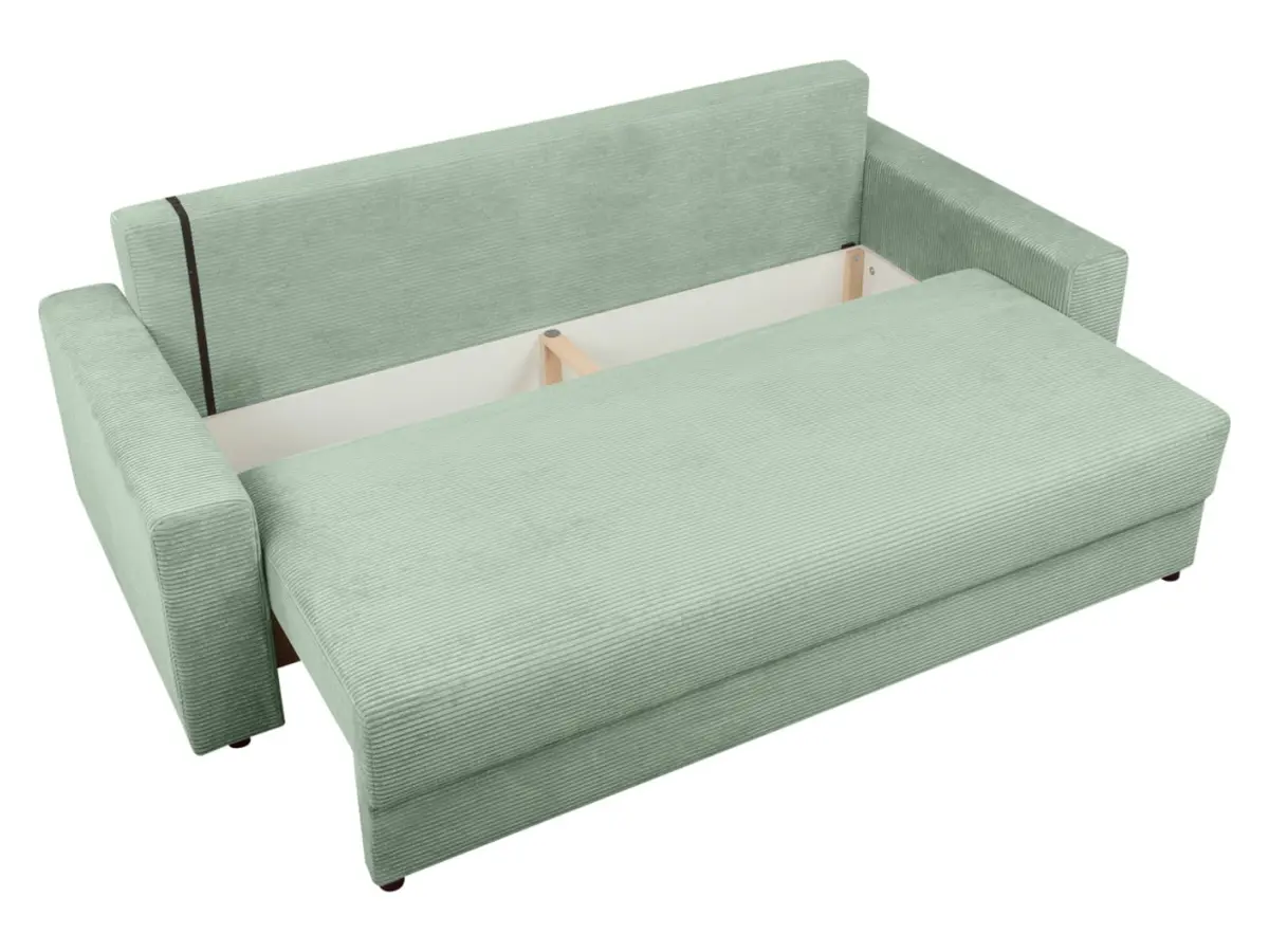 Sofá de tres plazas Garcia convertible con contenedor de terciopelo menta