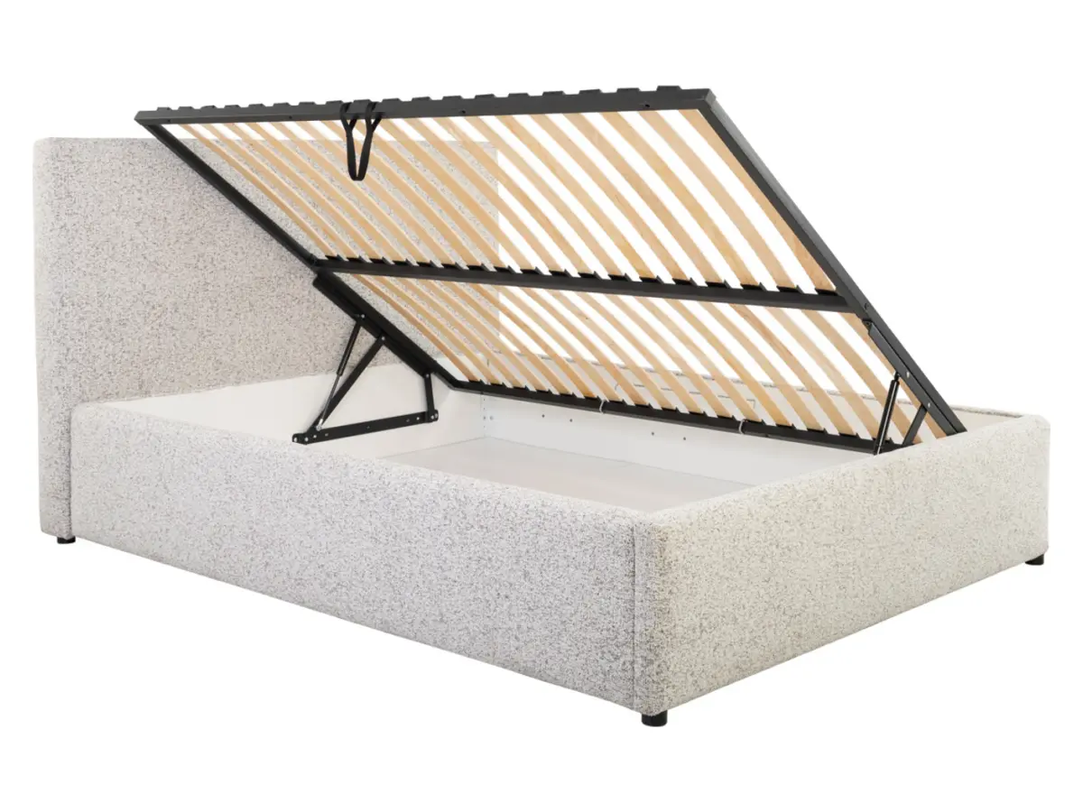 Cama tapizada Tripo 160x200 con somier y arcón beige