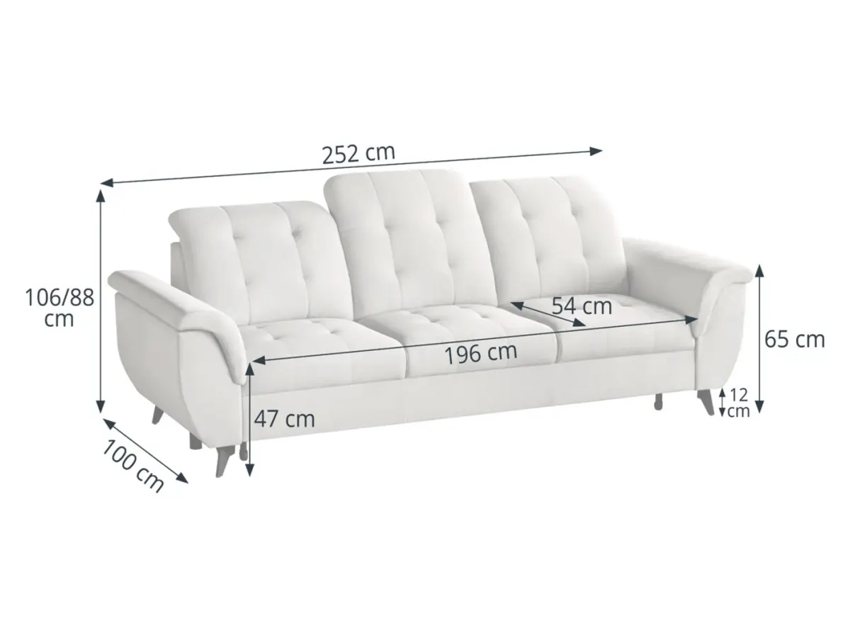 Sofá de tres plazas Doria convertible de terciopelo crema