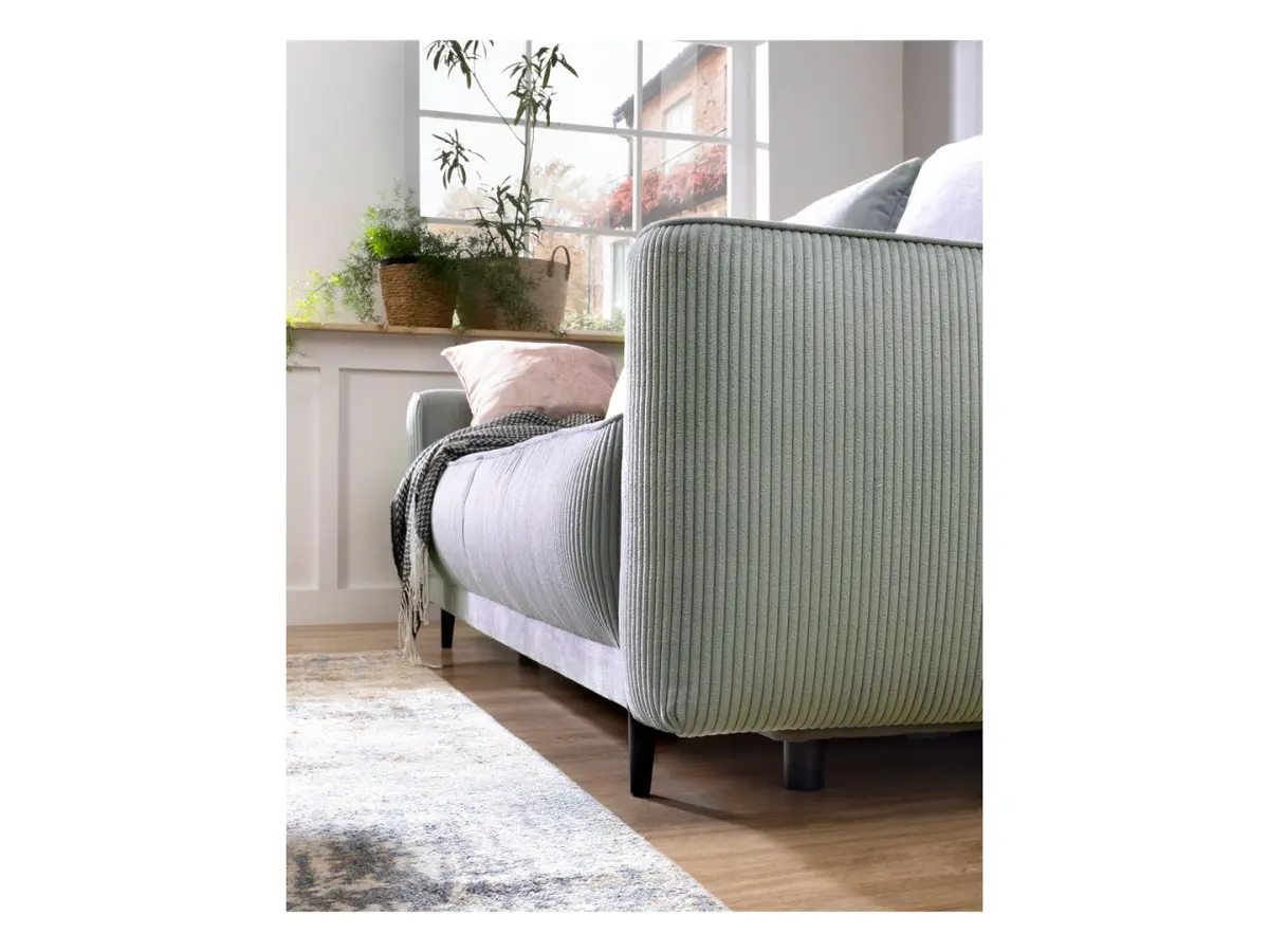 Sofá de tres plazas Larisa 2 convertible con arcón de chenilla menta