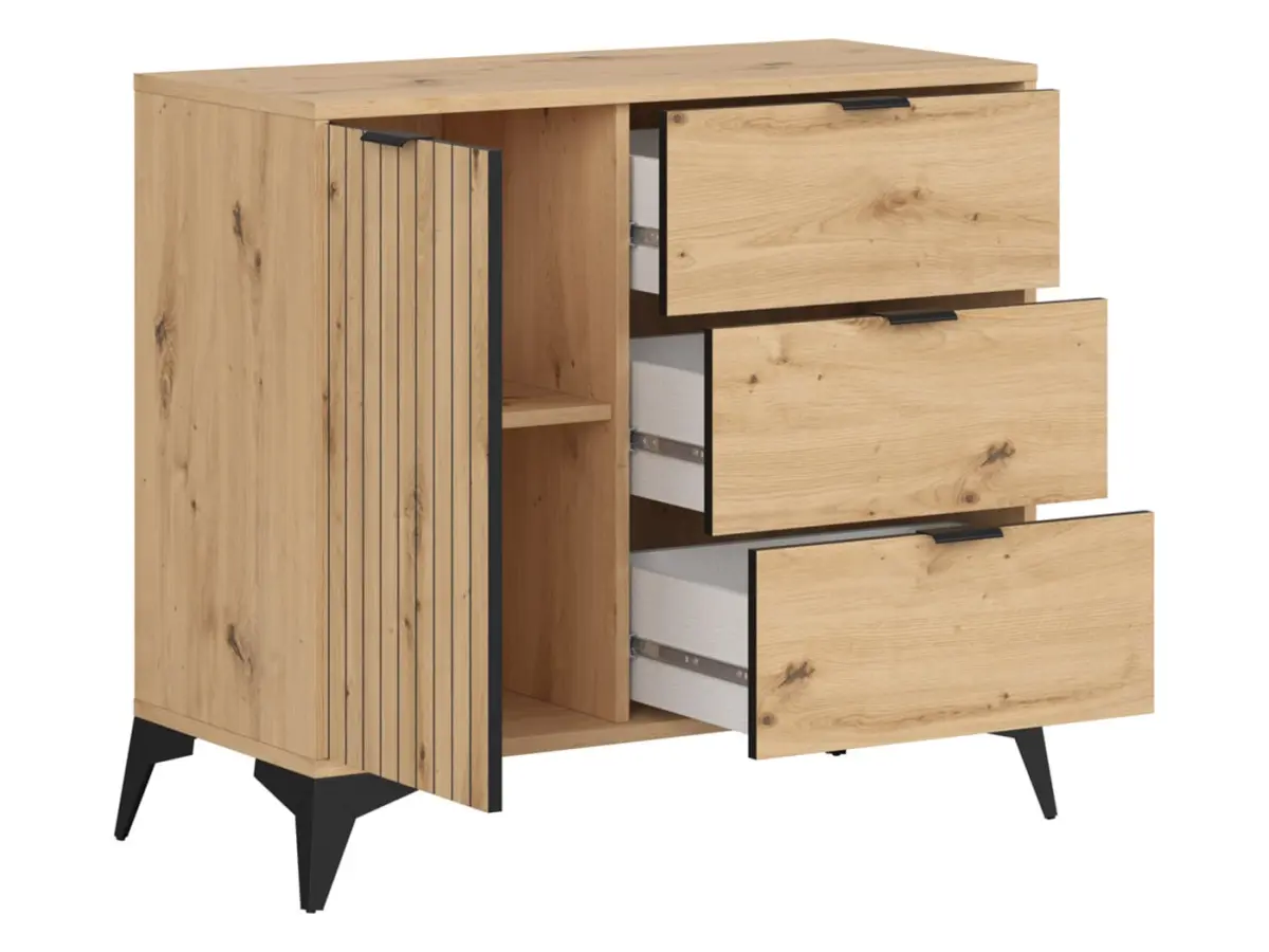 Cómoda Lamea 90 cm con puertas y 3 cajones roble artisan