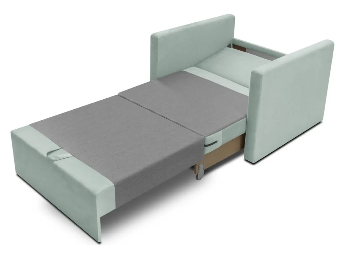 Sofá cama individual Bunio con arcón verde