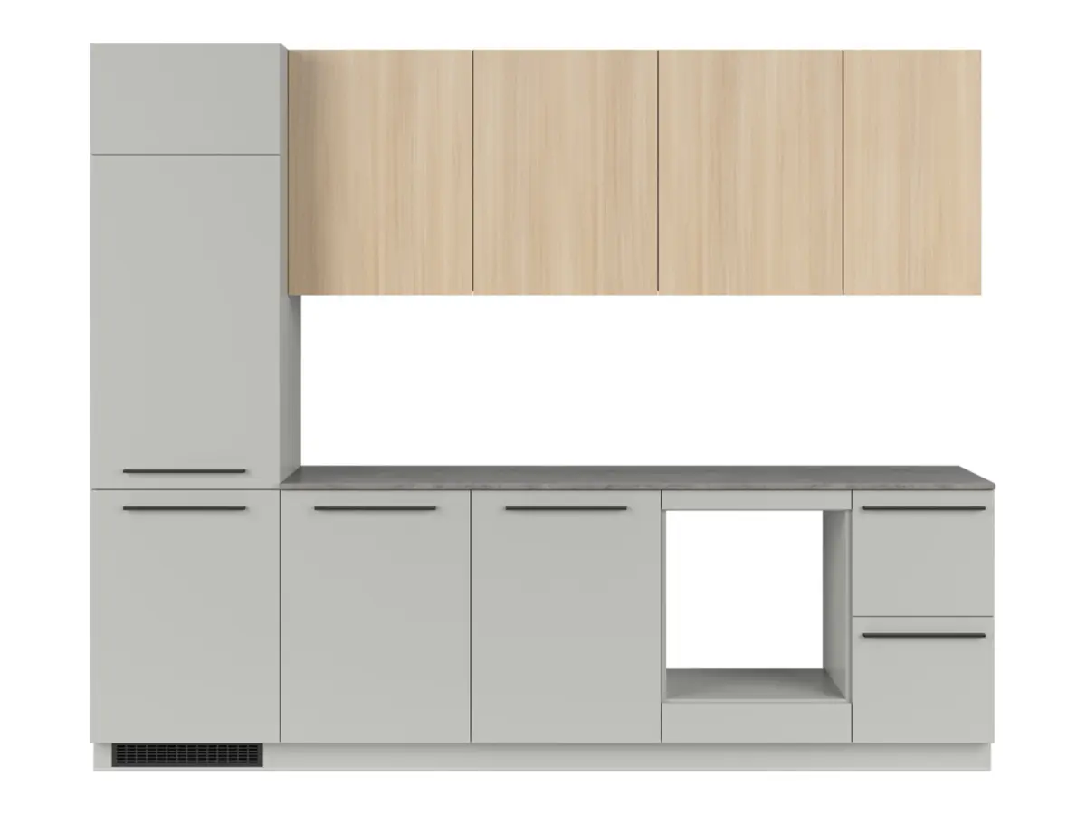 Conjunto de cocina Milino Medium A 285 cm gris/roble con encimera