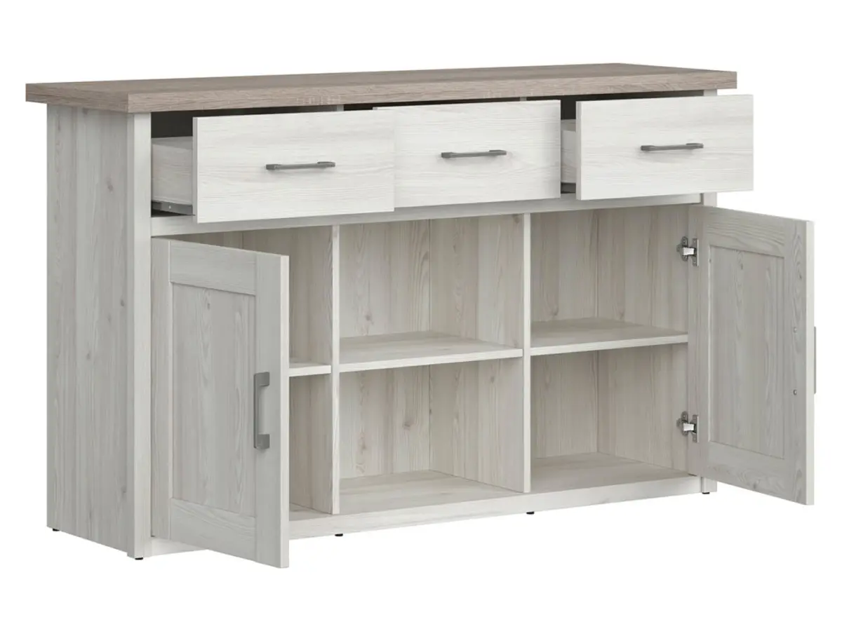 Cómoda Luca Juzi 148 cm con 2 puertas 3 cajones y estante alerce sibiu claro