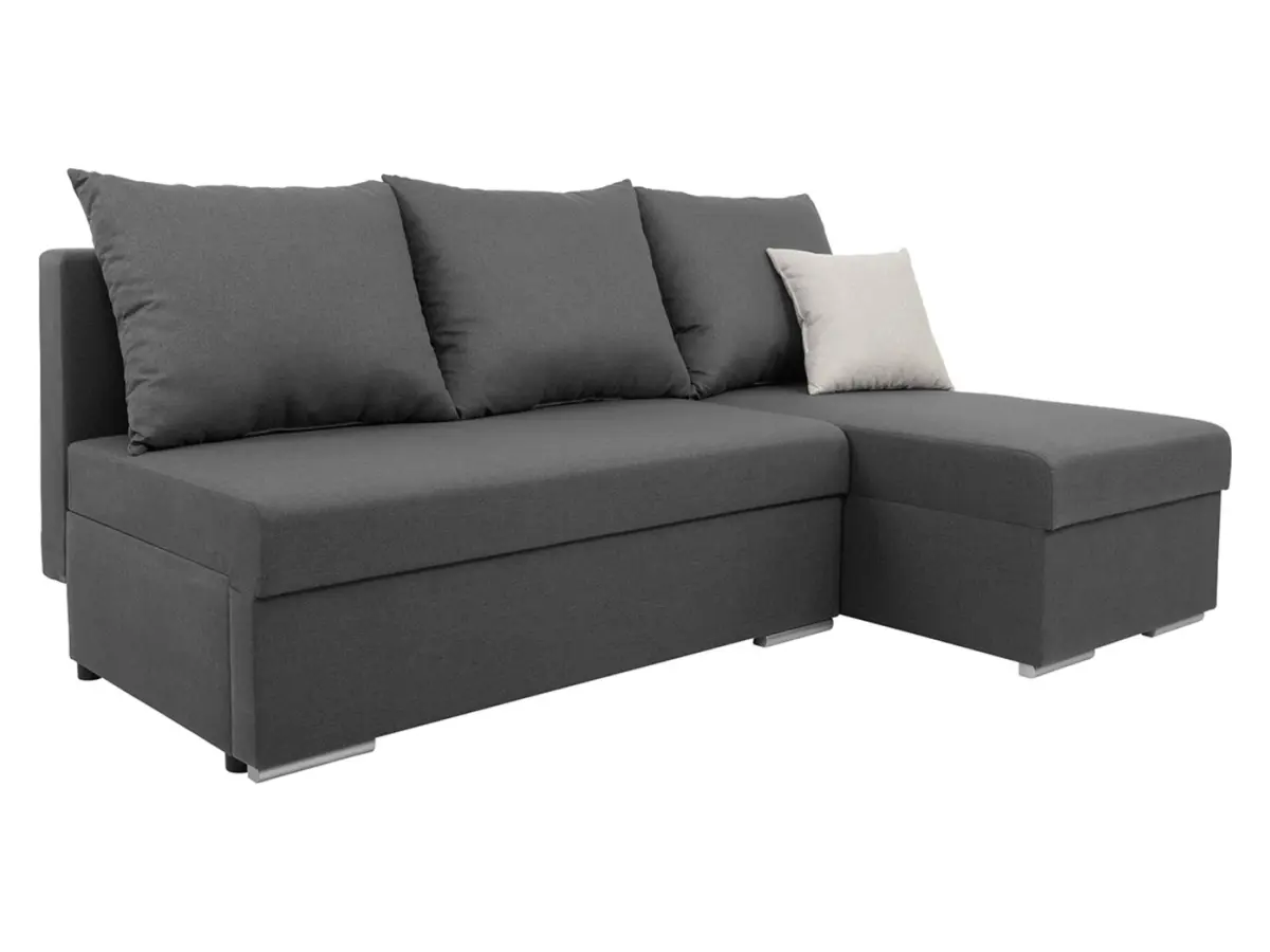 Sofá de esquina universal Laro convertible con arcón gris oscuro