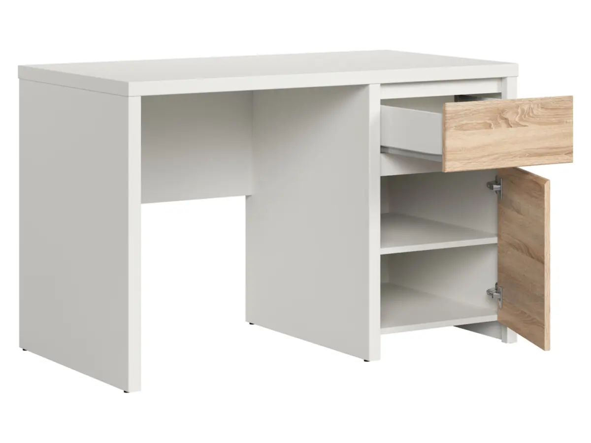 Escritorio Kaspian 120 cm con puertas y cajón blanco/roble sonoma