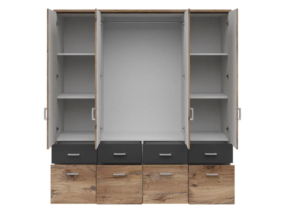 Armario de cuatro puertas Brando-4 181 cm con cajones roble flagstaff oscuro