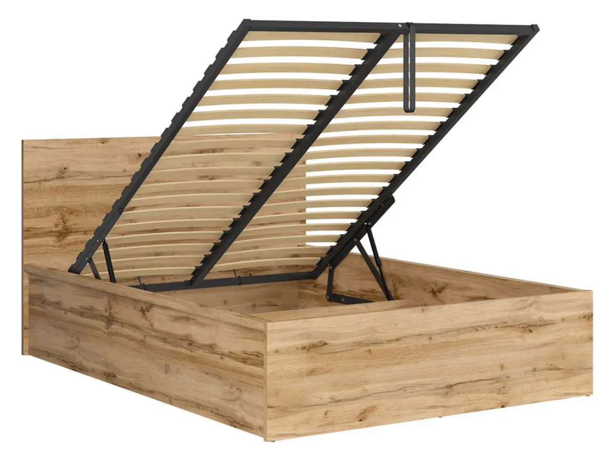 Cama Tetrix 140x200 con somier y contenedor roble wotan
