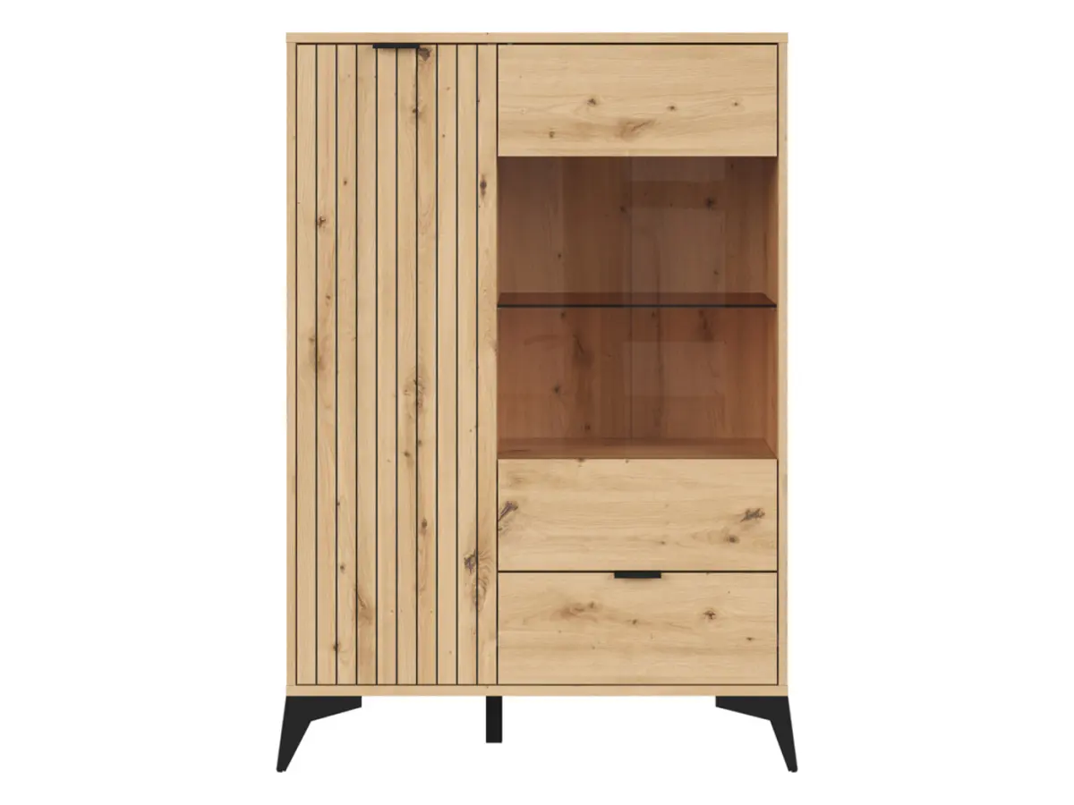 Vitrina Lamea 90 cm con 2 puertas y un cajón roble artisan