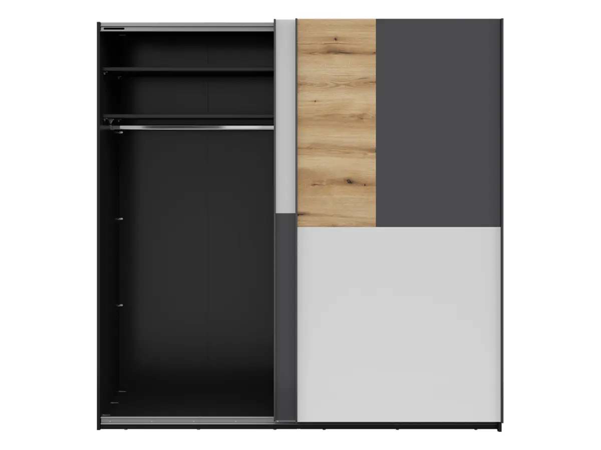 Armario de puertas correderas MIX 215 cm negro/gris claro/antracita/roble evoke