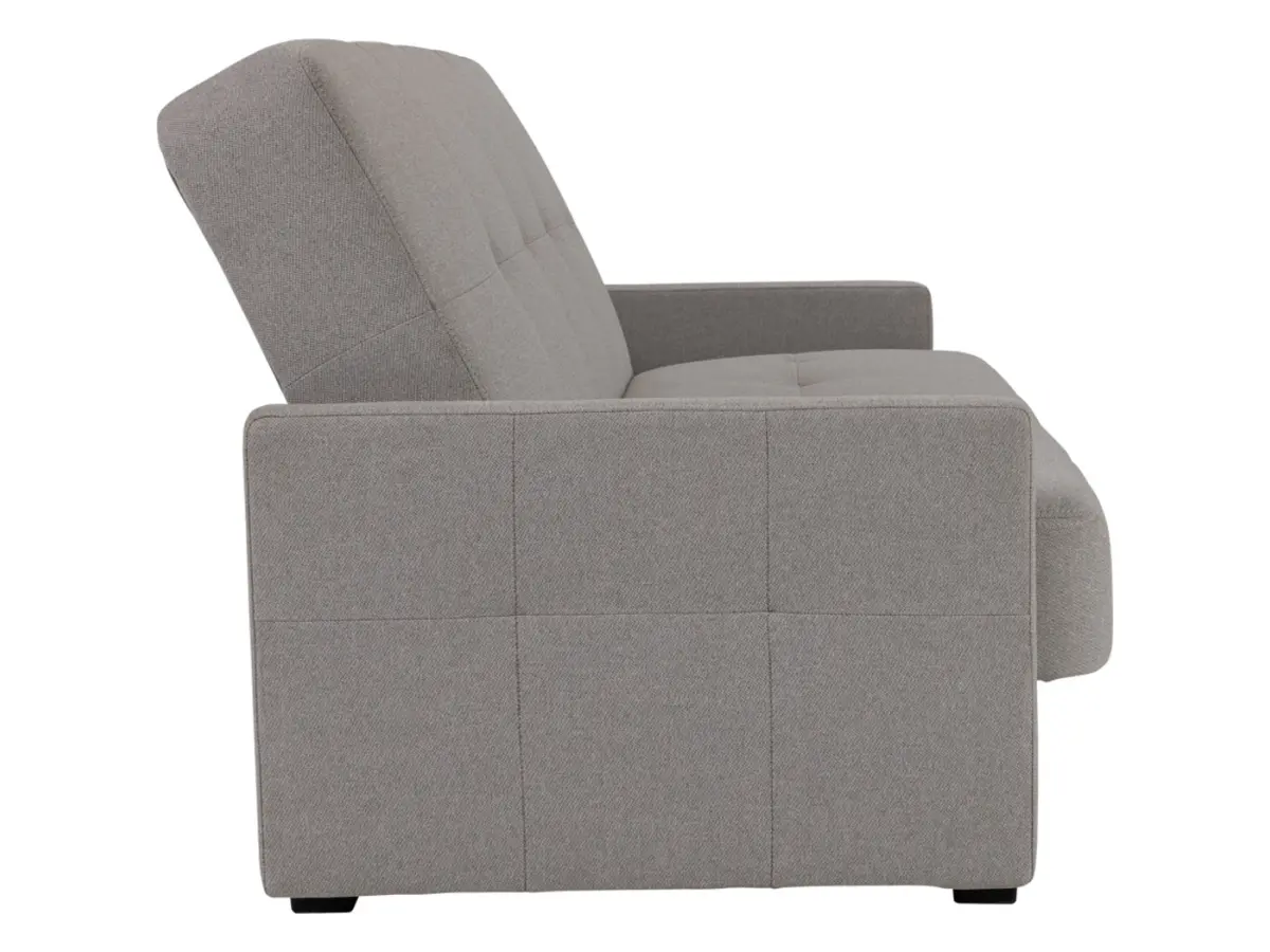 Sofá cama de tres plazas Maro plegable con arcón, tela trenzada gris