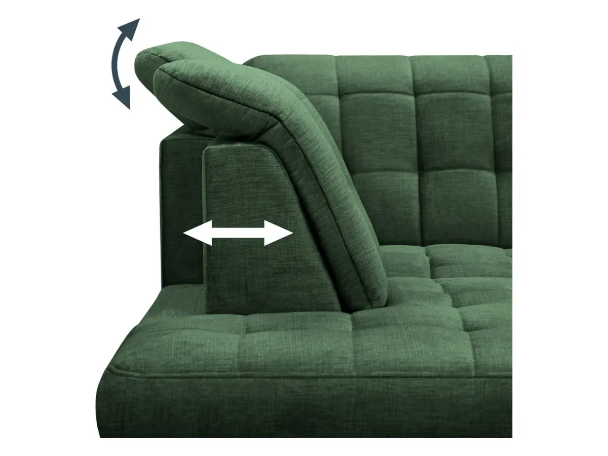 Sofá rinconera izquierdo Aragon extensible con reposacabezas y asiento ajustables verde