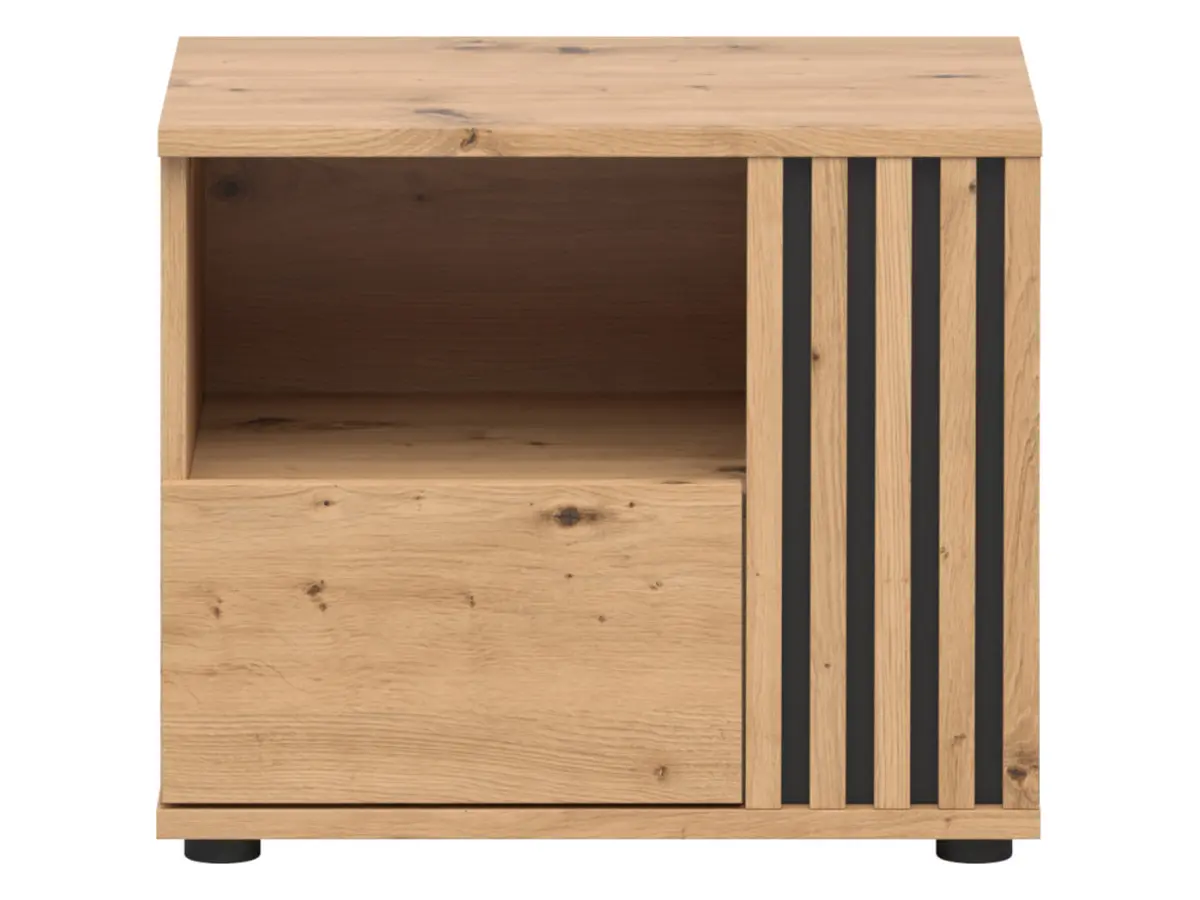 Mesita de noche Vabres 55 cm derecha con cajón roble artisan listones