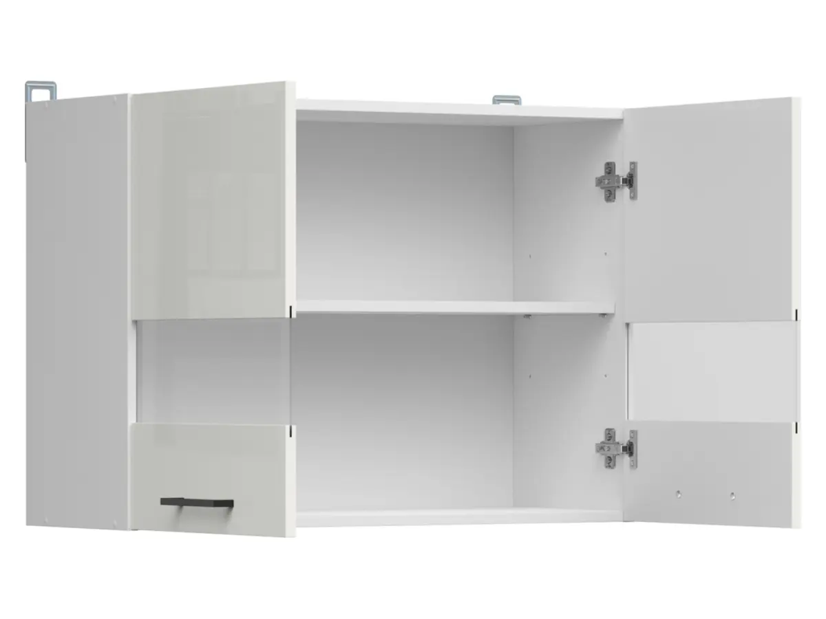 Armario de cocina superior Junona Line 80 cm de dos puertas con vitrina brillo tiza