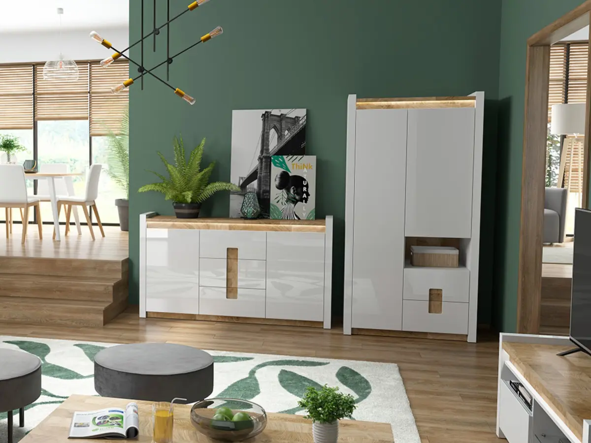 Armario de dos puertas Alameda 102 cm con cajones blanco brillo/roble westminster