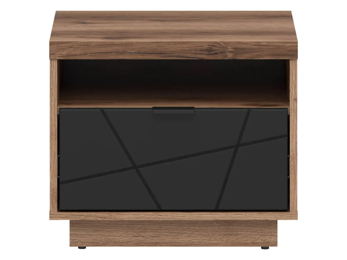 Mesita de noche Forn 50 cm con cajón roble delano oscuro/negro mate