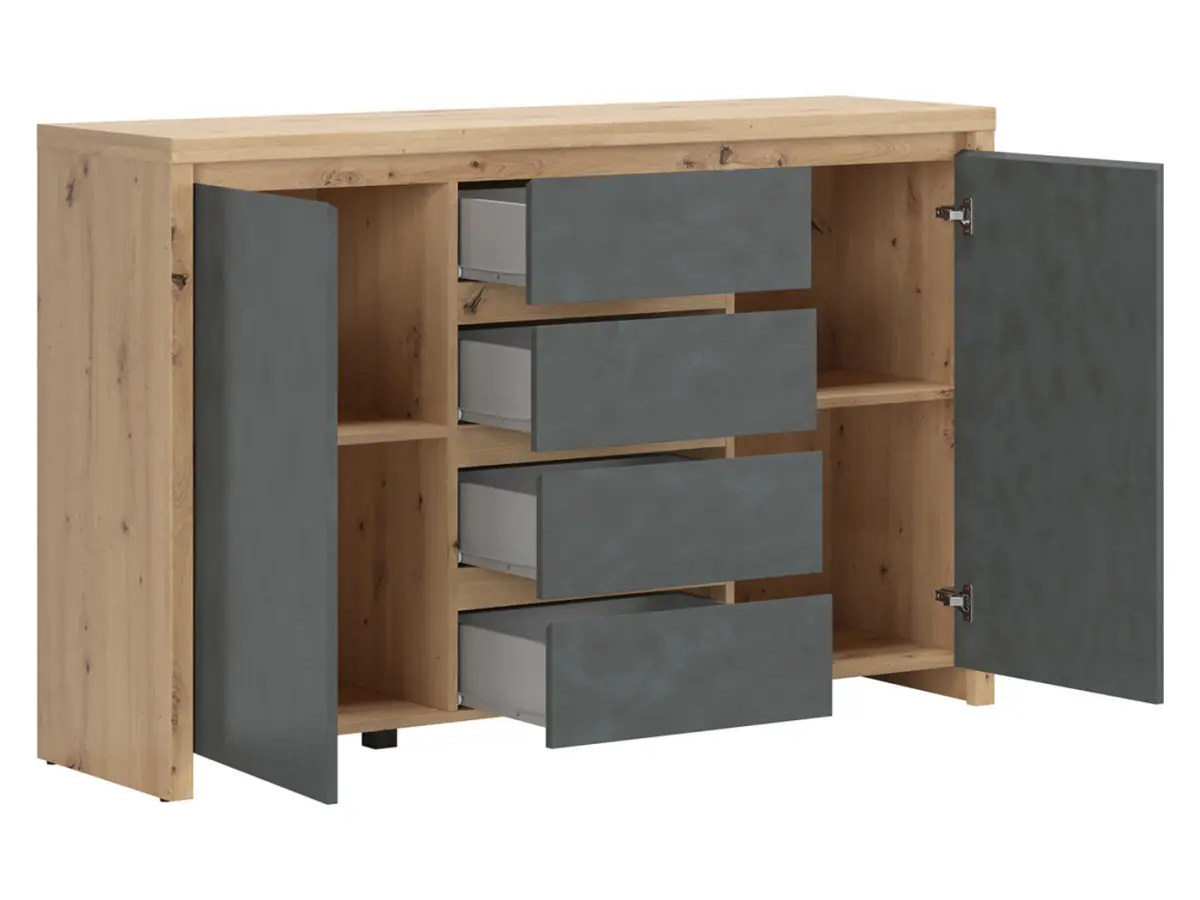 Cómoda Larios 143 cm con 2 puertas y 4 cajones roble artisan/matera
