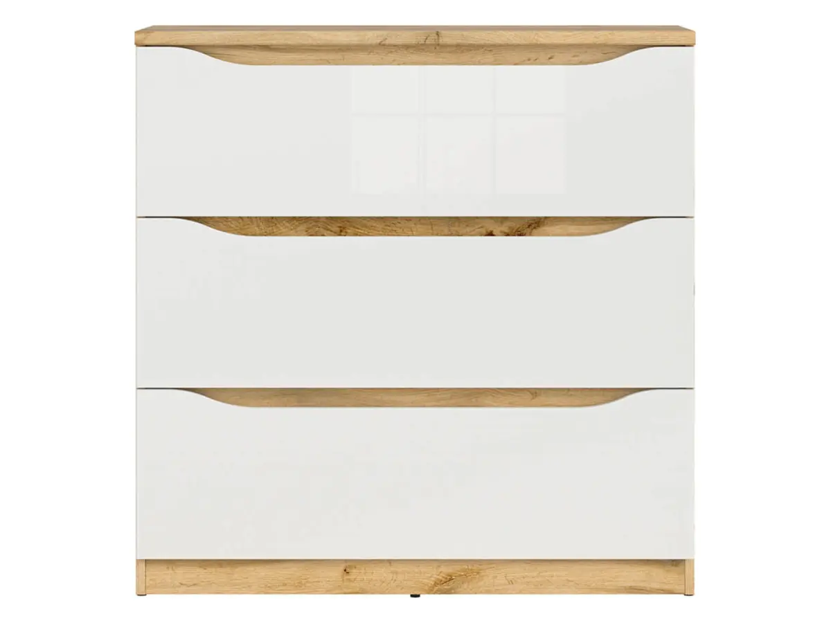 Cómoda Nuis 90 cm con 3 cajones roble wotan/blanco brillo
