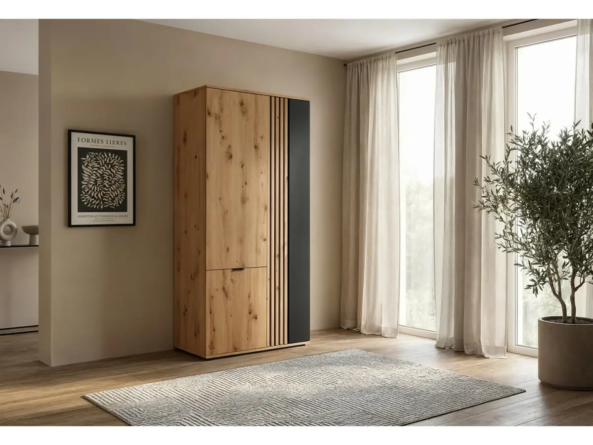 Armario de tres puertas Vabres 90 cm roble artisan listones