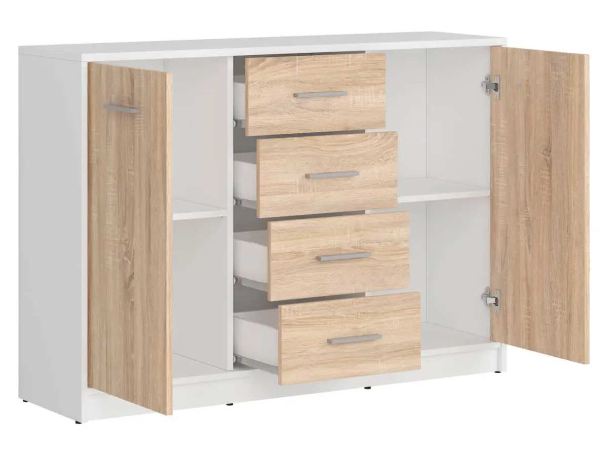 Cómoda Nepo Plus 119 cm con 2 puertas y 4 cajones blanco/roble sonoma