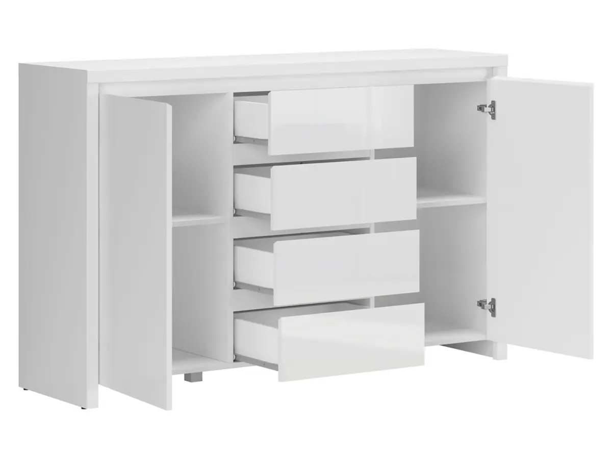 Комод Larios 143 см с 2 дверцами и 4 ящиками белый глянец