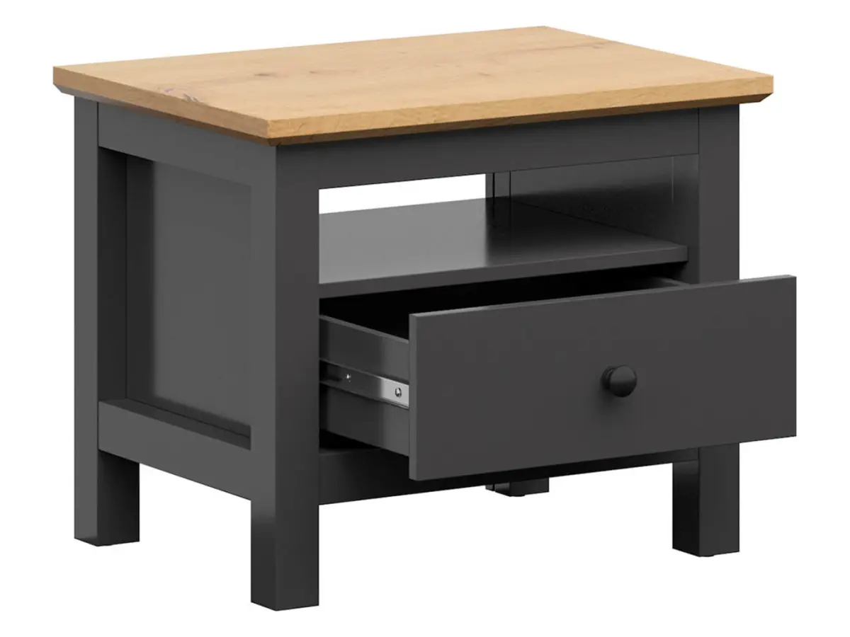 Mesita de noche Hesen 60 cm con cajón grafito/roble artisan