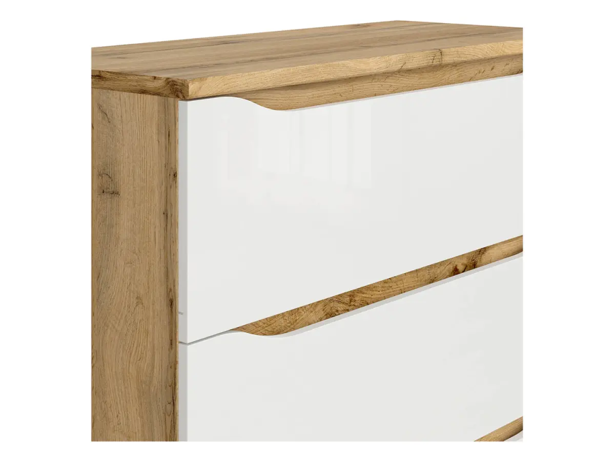 Cómoda Nuis 90 cm con 3 cajones roble wotan/blanco brillo